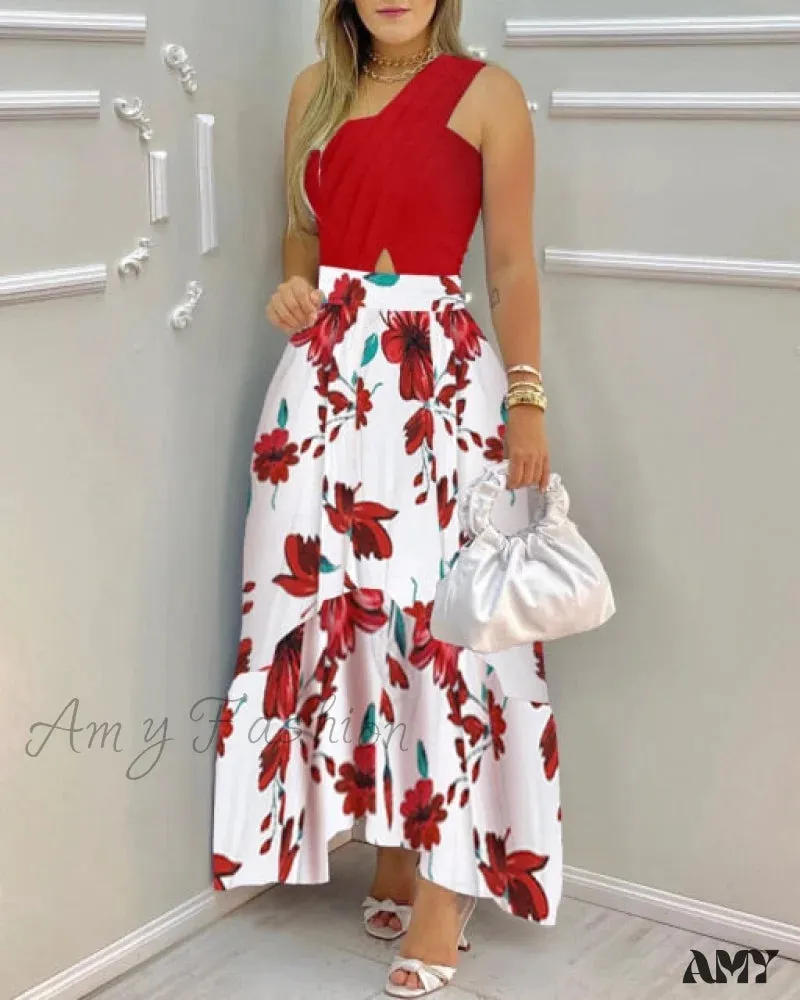 Amy Fashion - Elegant One Shoulder Striped Colorblock Dresses