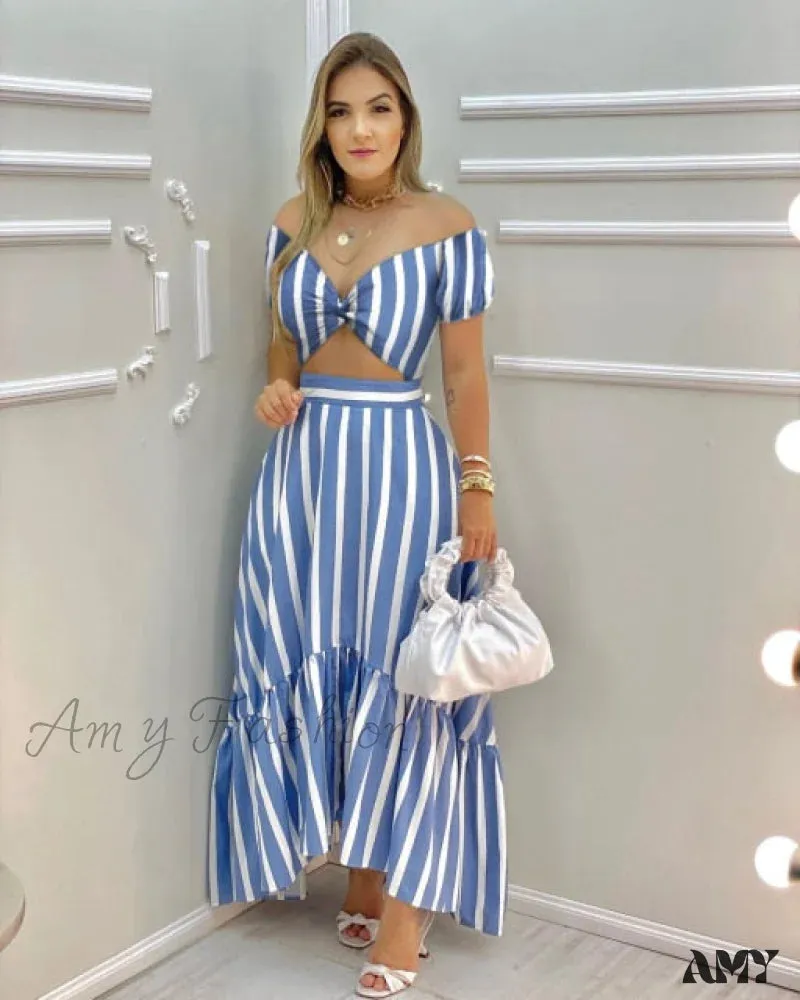 Amy Fashion - Elegant One Shoulder Striped Colorblock Dresses