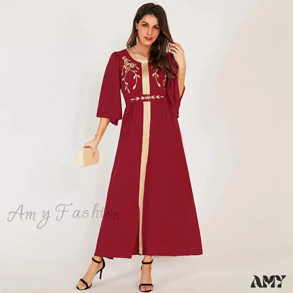 Amy Fashion - O Neck Half-Sleeved Golden Edge Dresses