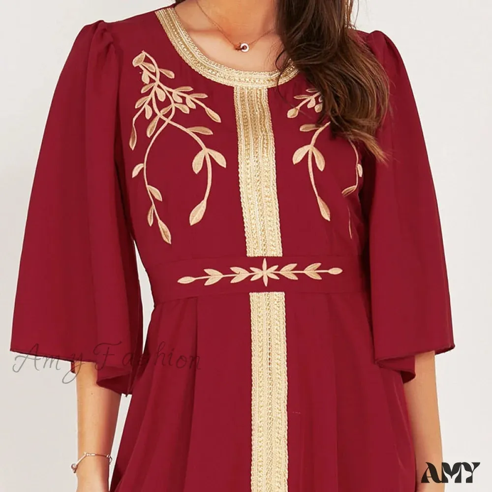 Amy Fashion - O Neck Half-Sleeved Golden Edge Dresses