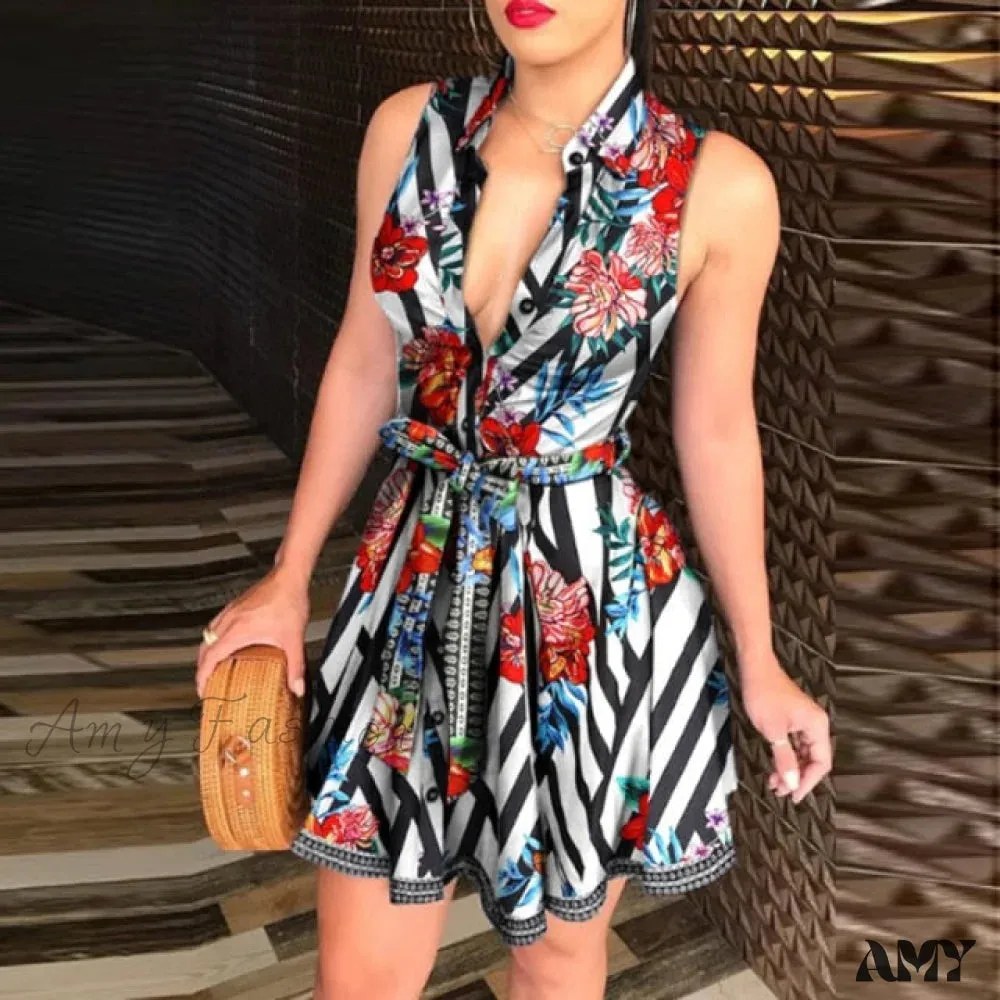 Amy Fashion - Sexy Party Colorful Print Dress