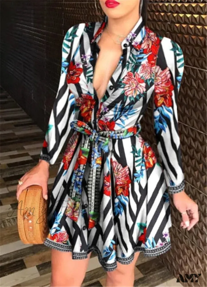 Amy Fashion - Sexy Party Colorful Print Dress