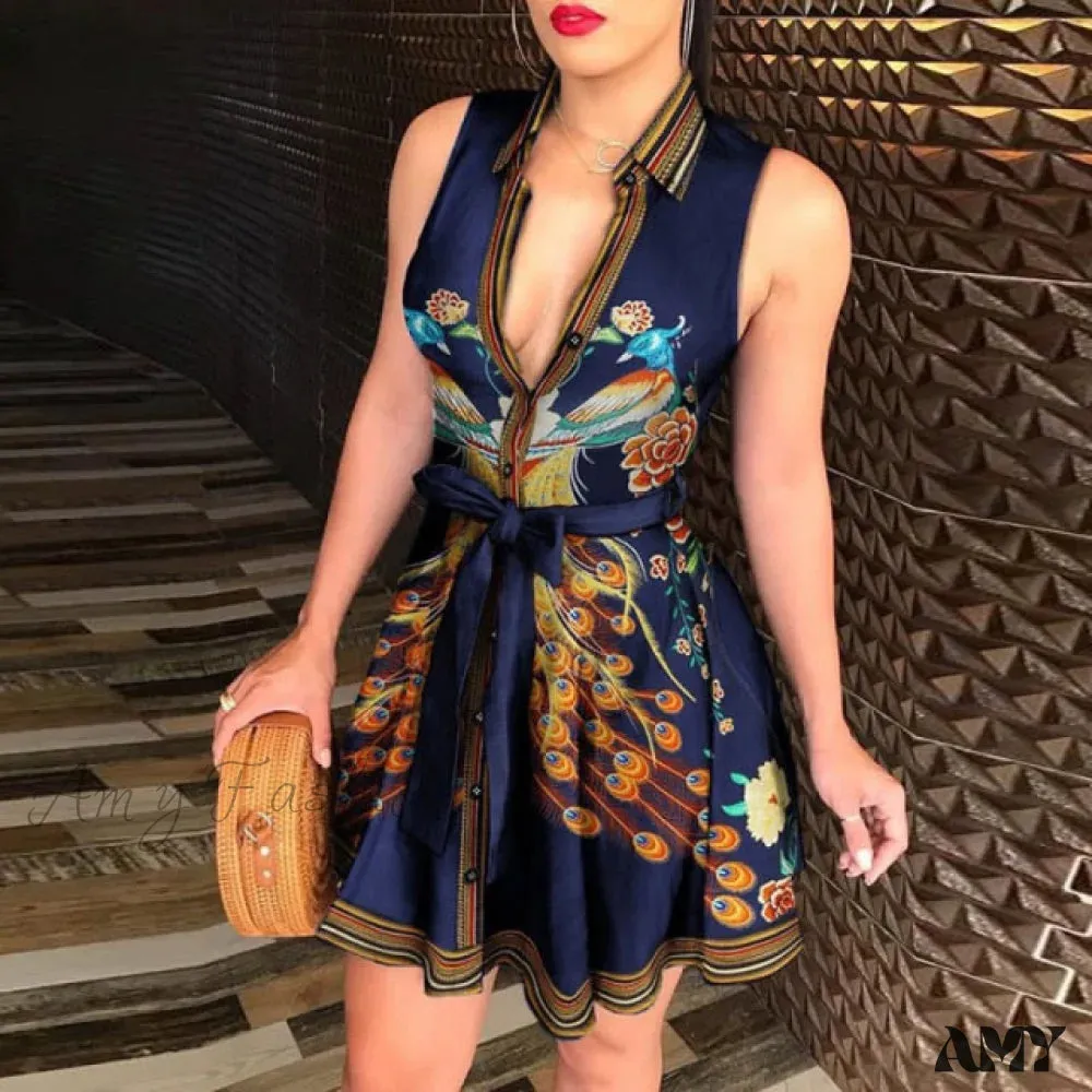 Amy Fashion - Sexy Party Colorful Print Dress