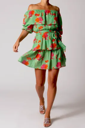 Basil Printed Gauze Mini Dress - Cilantro by Miguelina