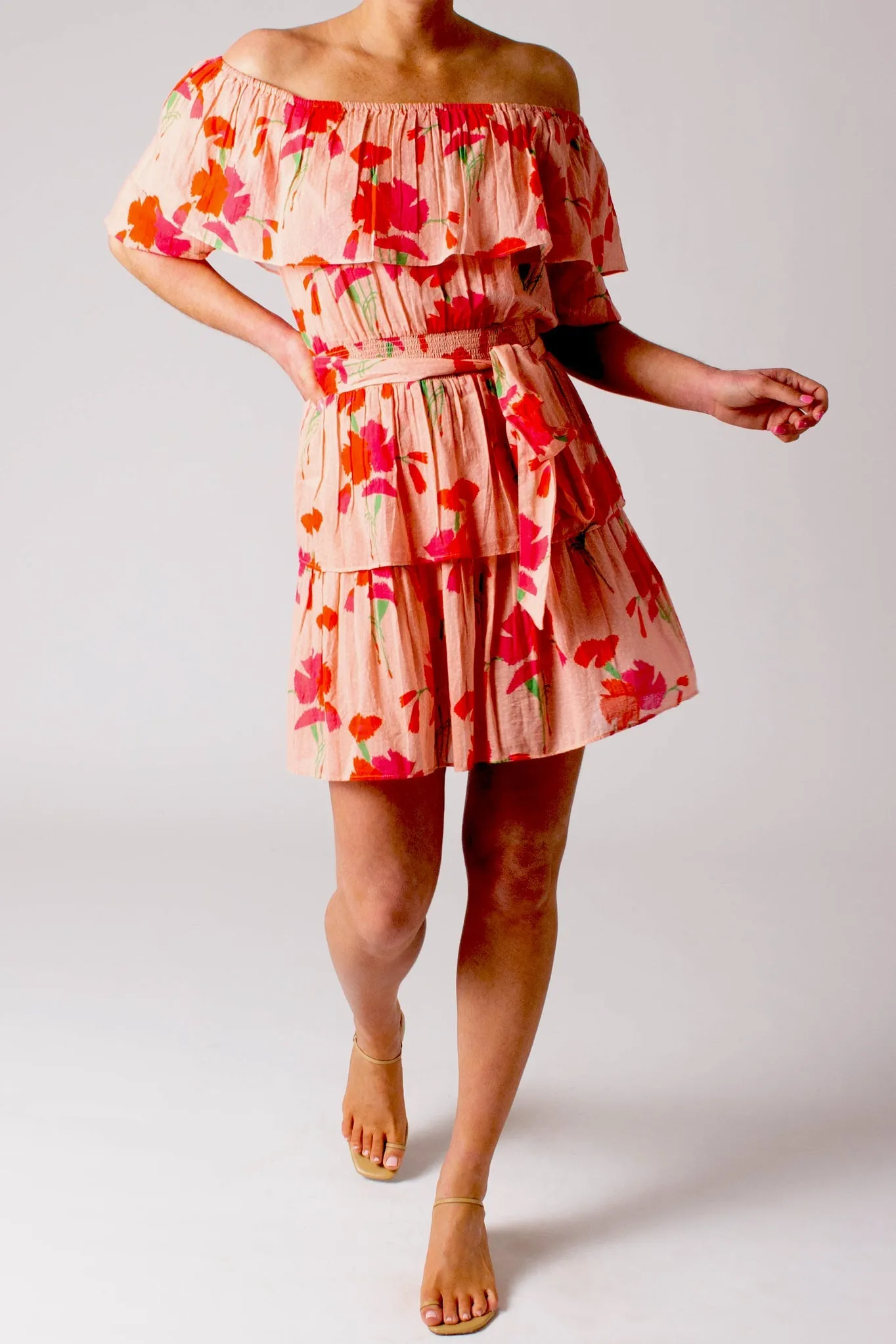 Basil Printed Gauze Mini Dress - Pink Lemonade by Miguelina