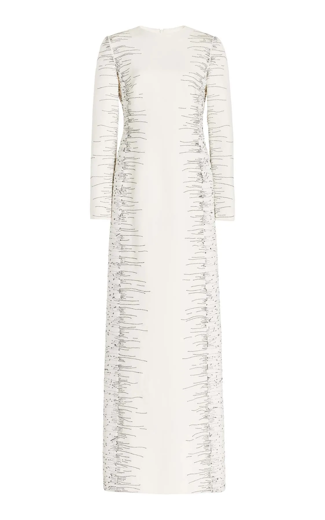 Bianca Embroidered Dress in Ivory Silk Wool Cady