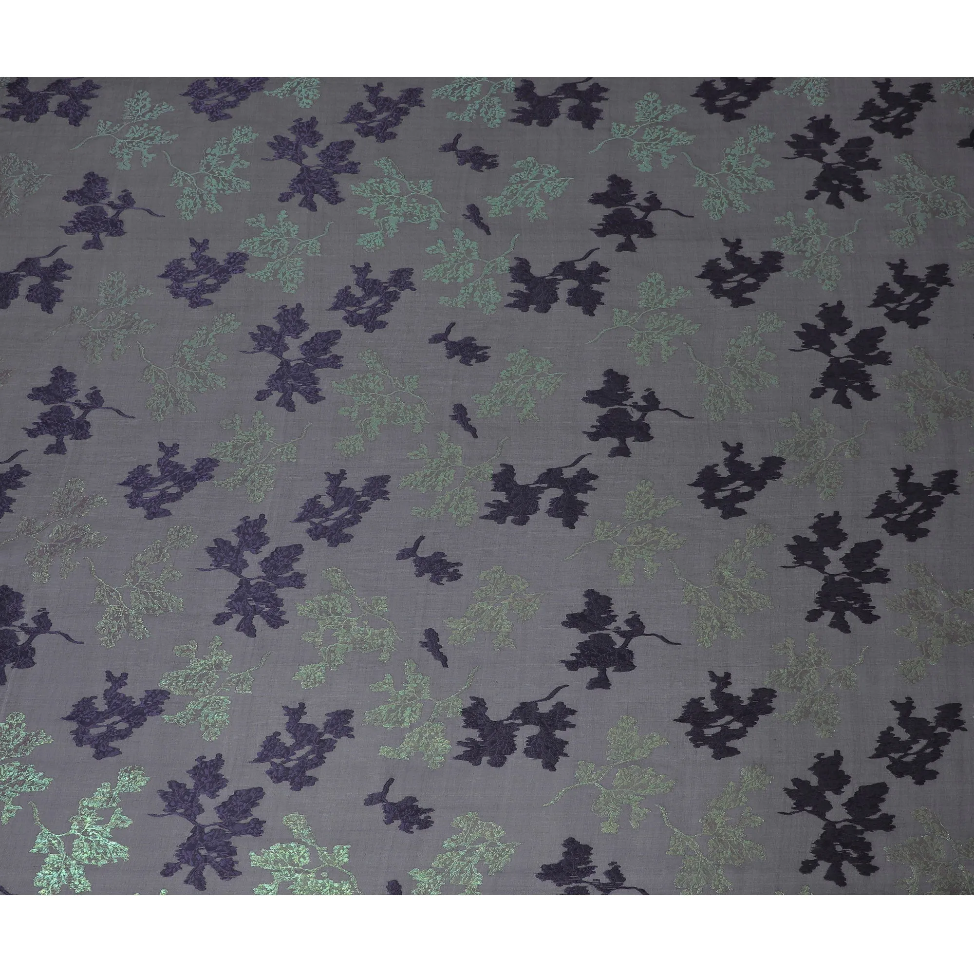 Black Silk Chiffon Fabric with Purple Lurex Floral Design, 110 cm Width - Imported from South Korea-D20232