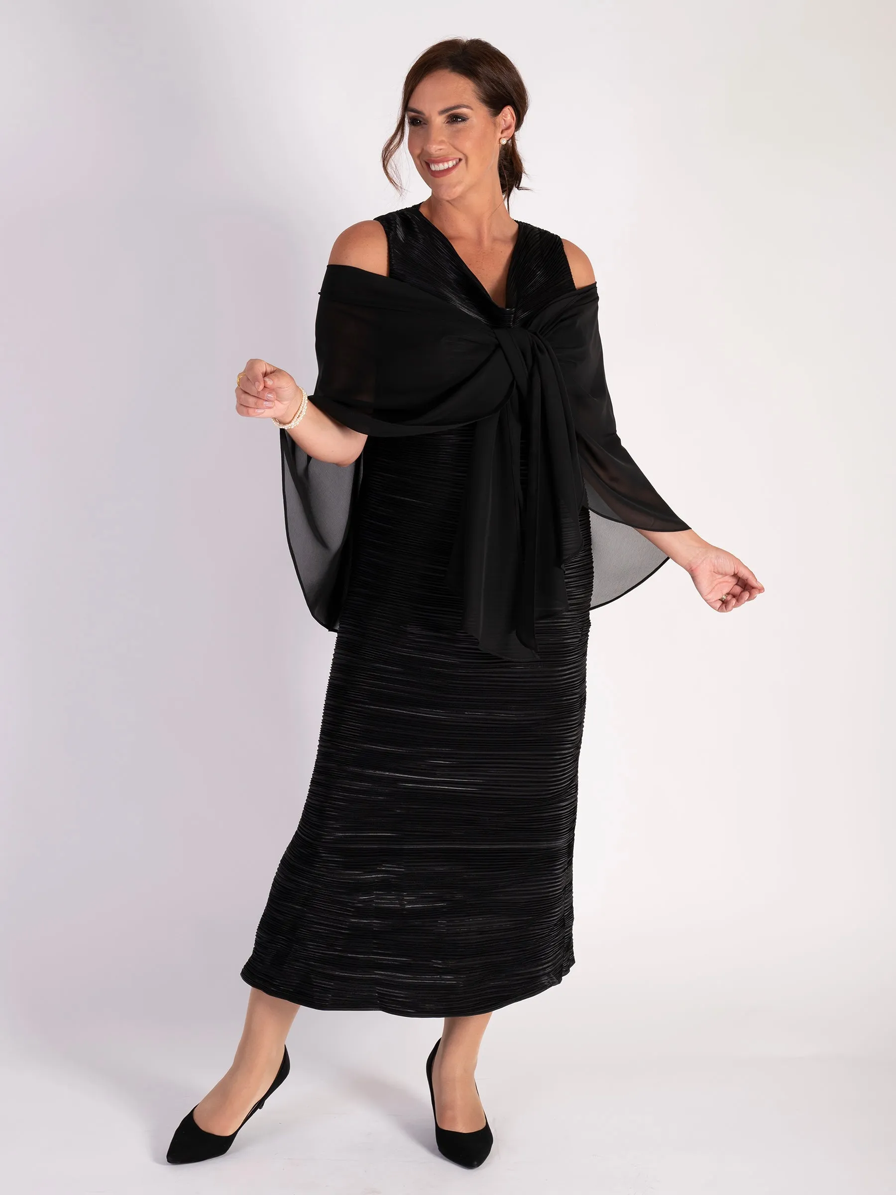 Black Sleeveless Plisse Pleat Dress