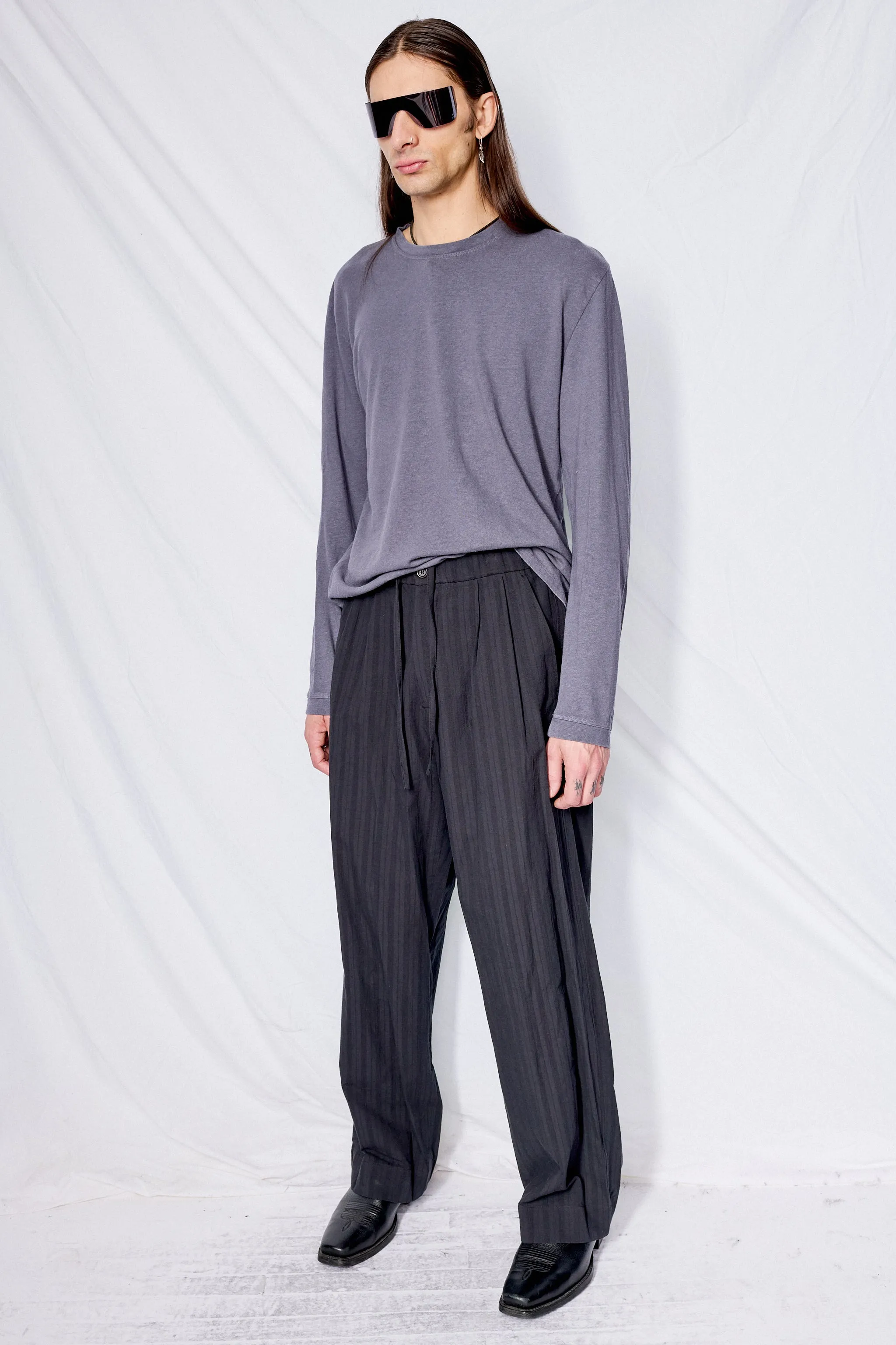 Black Stripe Drawstring Pants