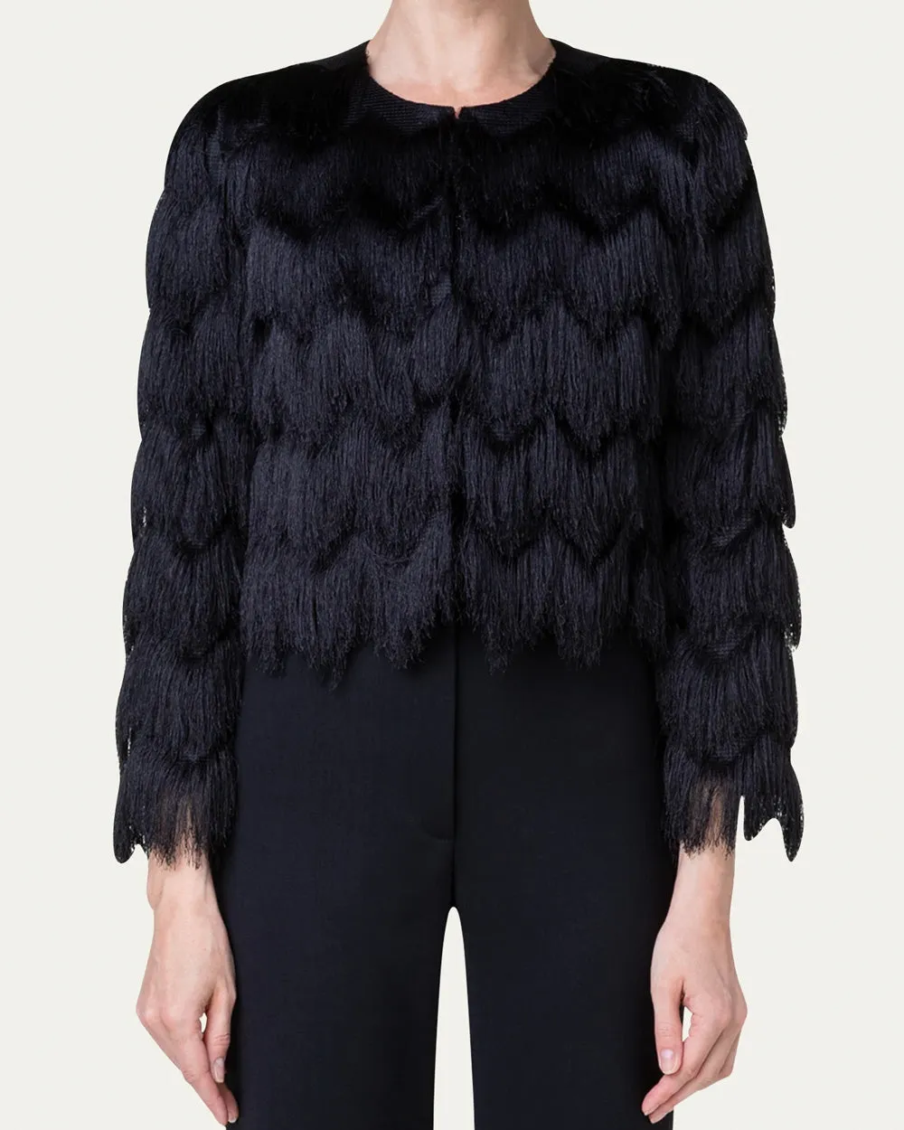 Black Zig Zag Fringe Crop Jacket