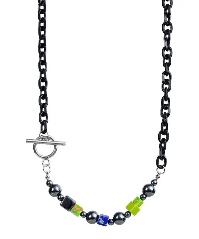 Bohemian Black Block Black Gallstone Chain Patchwork Necklace ML0673