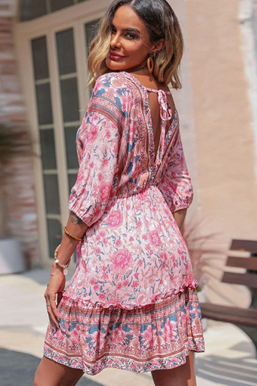 Bohemian Frill Trim V-Neck Dress