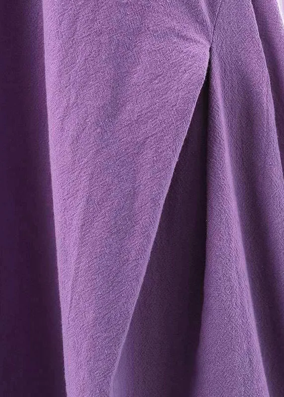 Bohemian Purple O-Neck Exra Large Hem Cotton Dresses Sleeveless LY2607