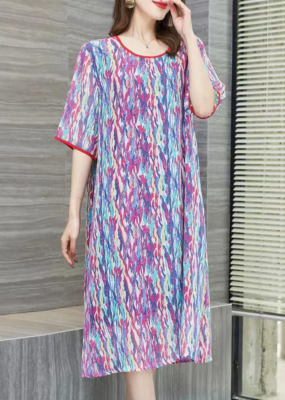 Bohemian Purple O Neck Print Patchwork Chiffon Dresses Summer LY7791