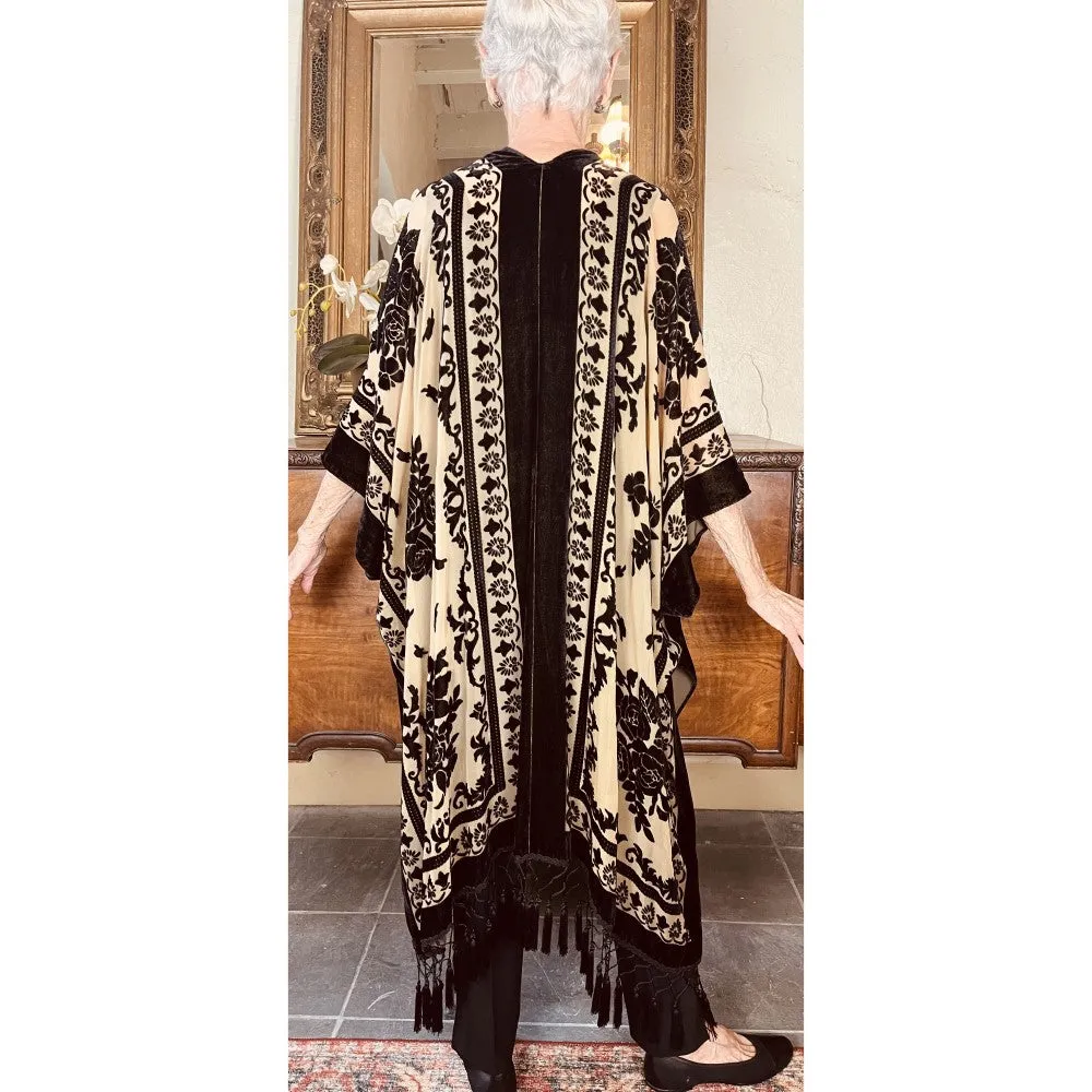 Burnout Velvet Kimono With Tassel