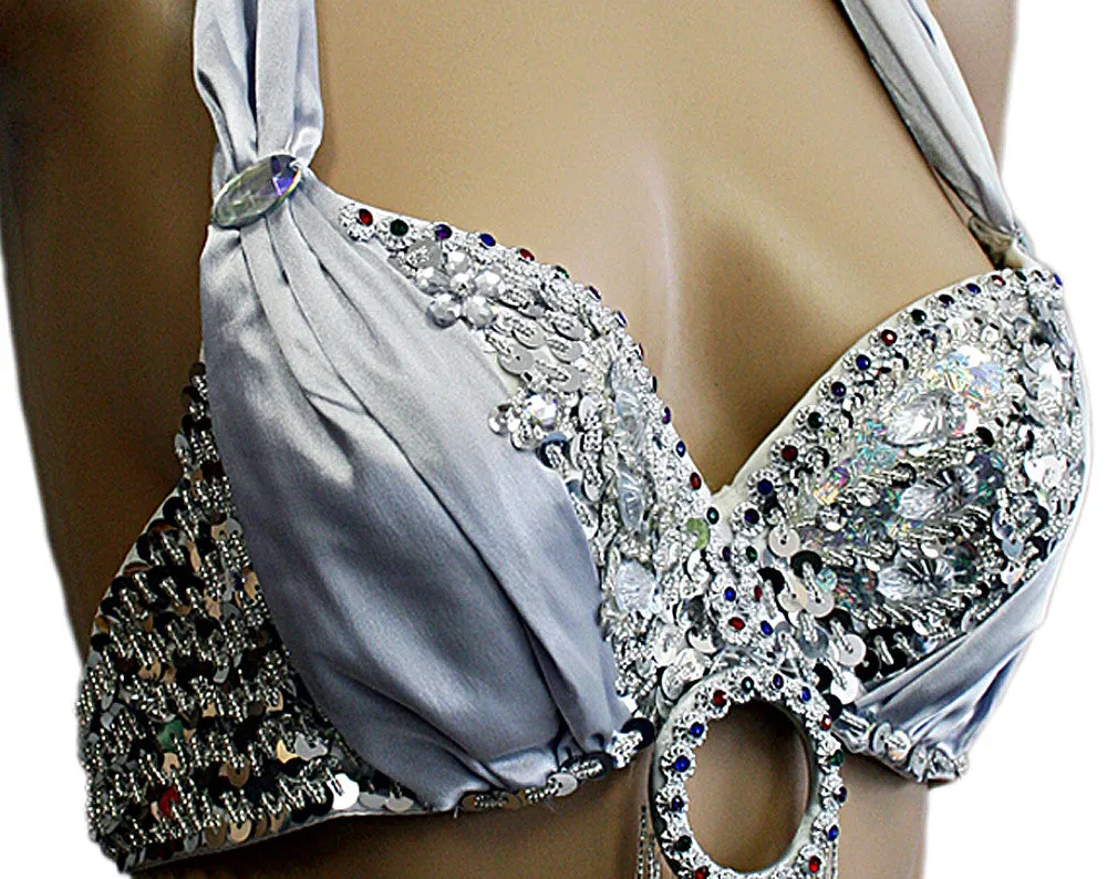 Butterfly Fancy Halter Embellished Sequin Belly Dance Bra Top