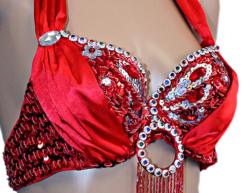 Butterfly Fancy Halter Embellished Sequin Belly Dance Bra Top