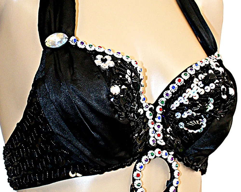 Butterfly Fancy Halter Embellished Sequin Belly Dance Bra Top