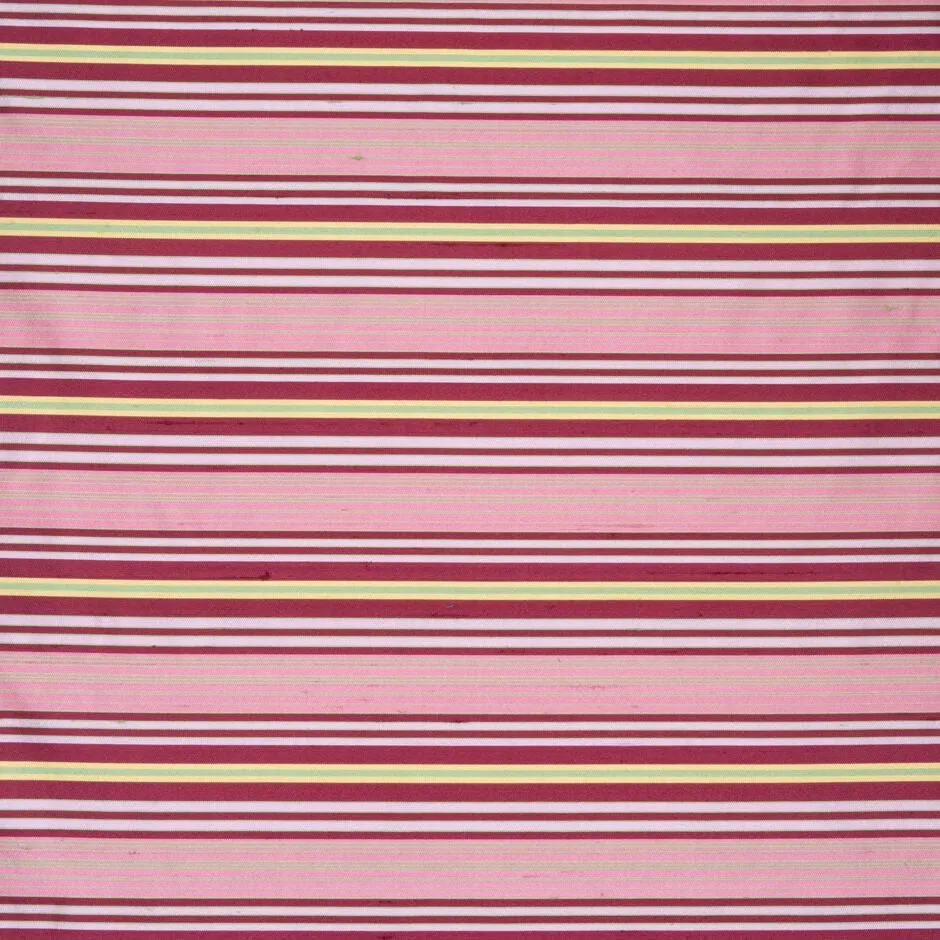 Candy Pink, Cherry & Yellow Striped Silk Shantung