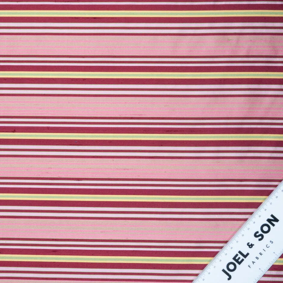 Candy Pink, Cherry & Yellow Striped Silk Shantung