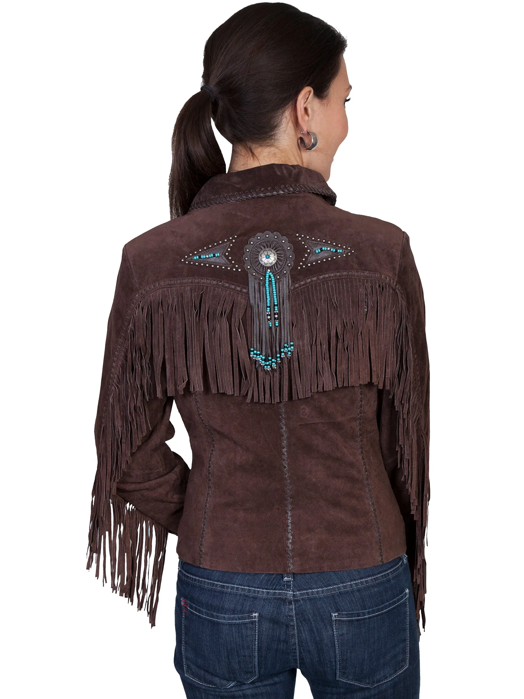 Chocolate Fringe & Beaded Suede Jacket by Scully at Bourbon Cowgirl