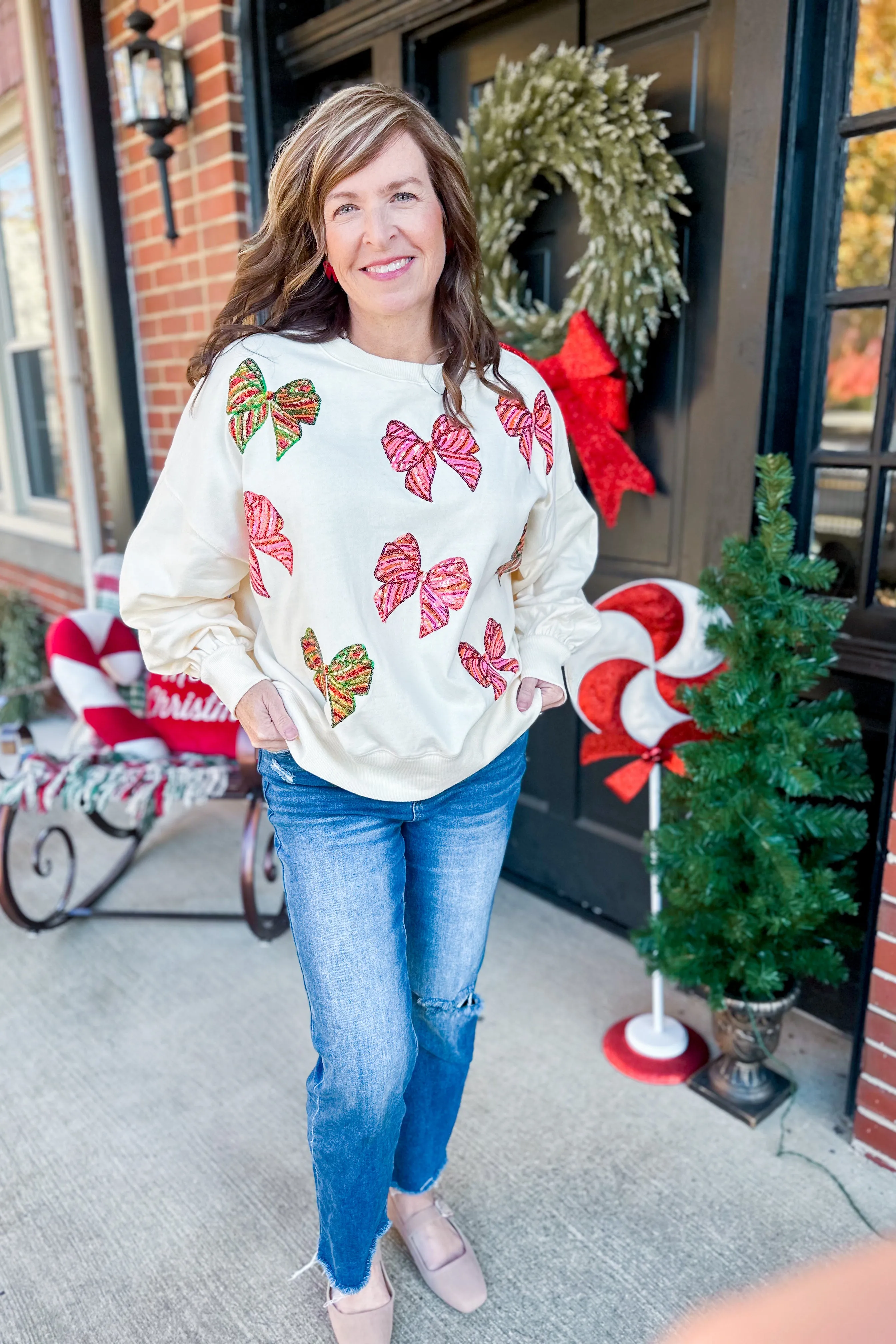 Christmas Sequin Bow Embroidered Oversize Sweatshirt *FINAL SALE*