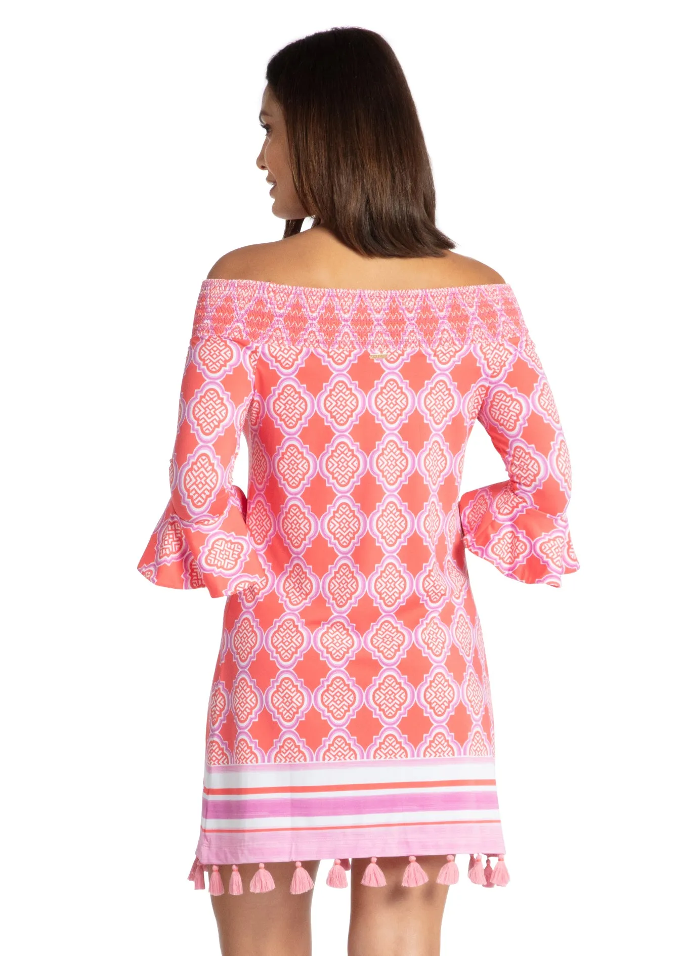 Coral Geo Off The Shoulder Dress