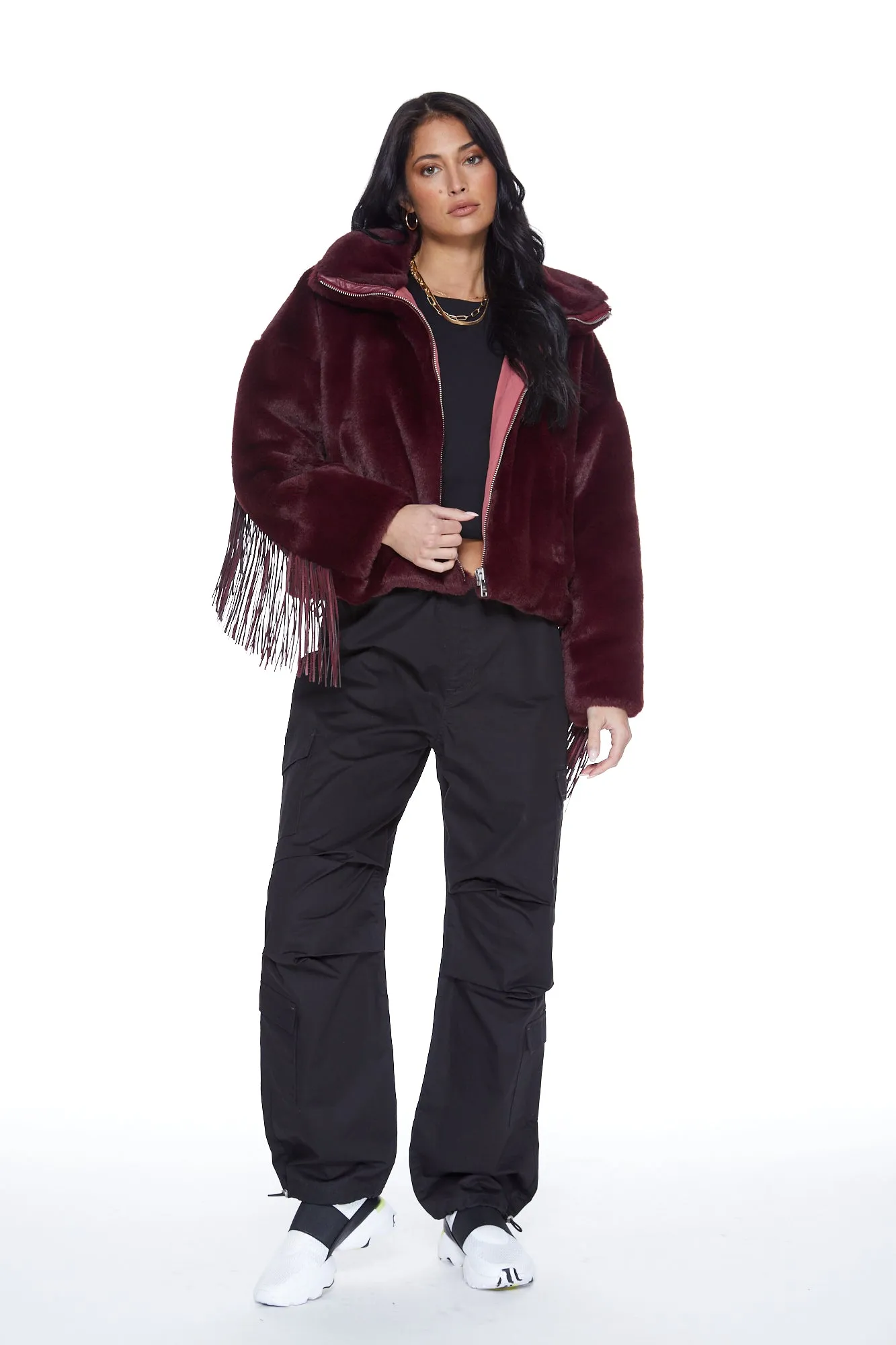 Dancing In The Moonlight Fringe Jacket in Merlot