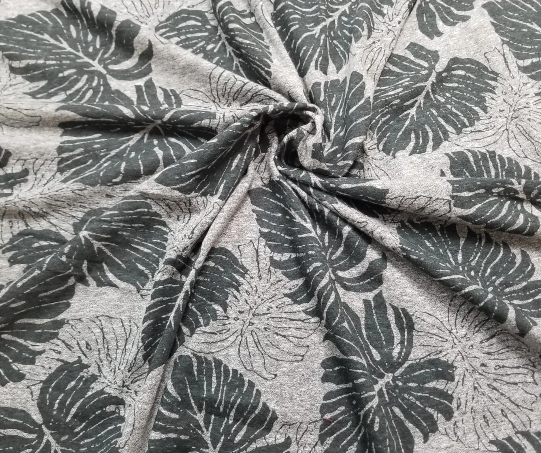 End of Bolt ;5 yard of Designer Deadstock Navy Foliage Tri-Blend Two Tone Jersey Knit- remnant