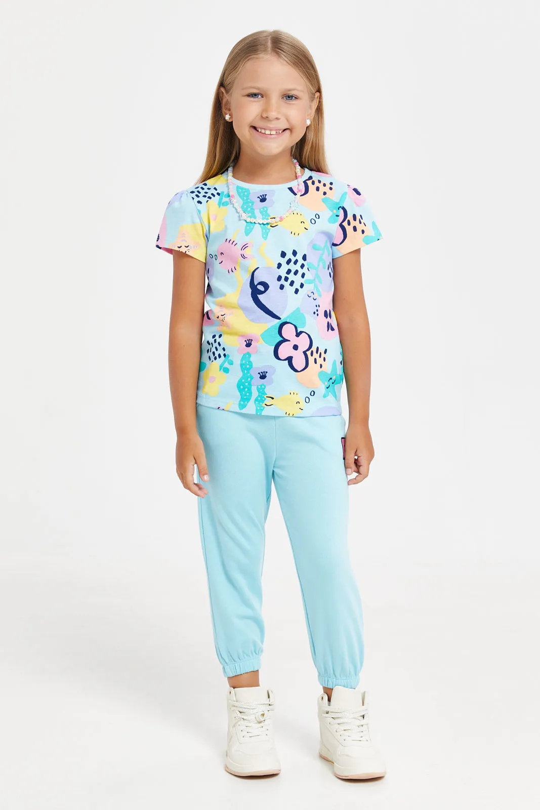 Girls Blue Printed T-Shirt