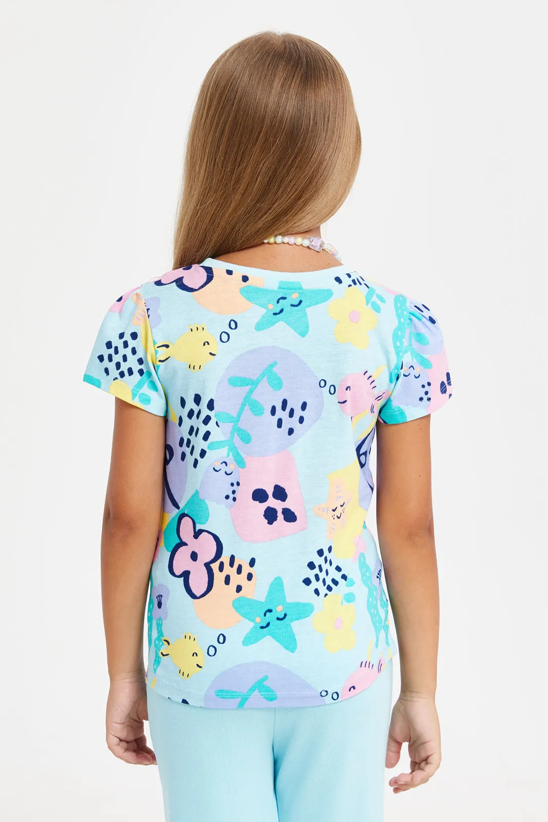 Girls Blue Printed T-Shirt