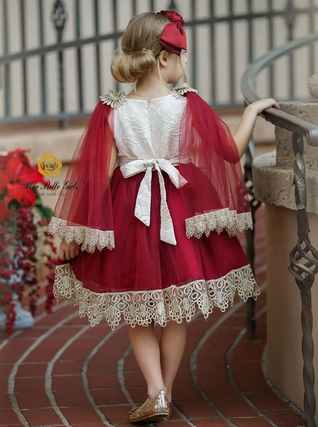 Girls Tulle Lace Trimmed Bohemian Holiday Dress