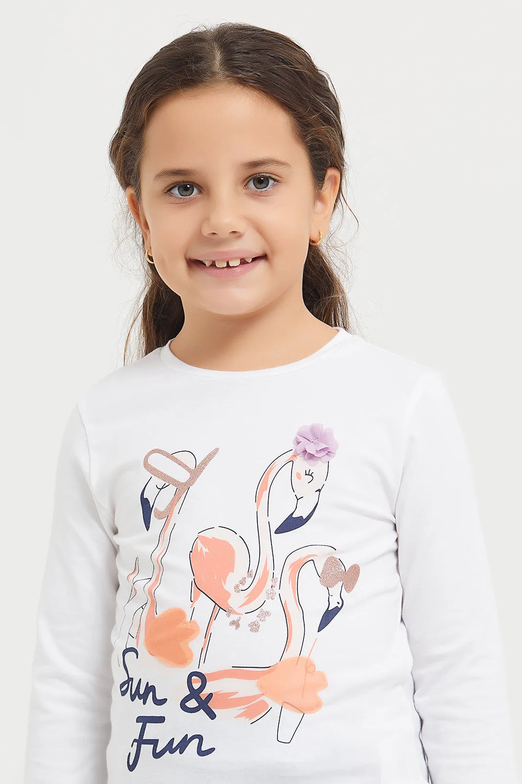 Girls White Sequins T-Shirt