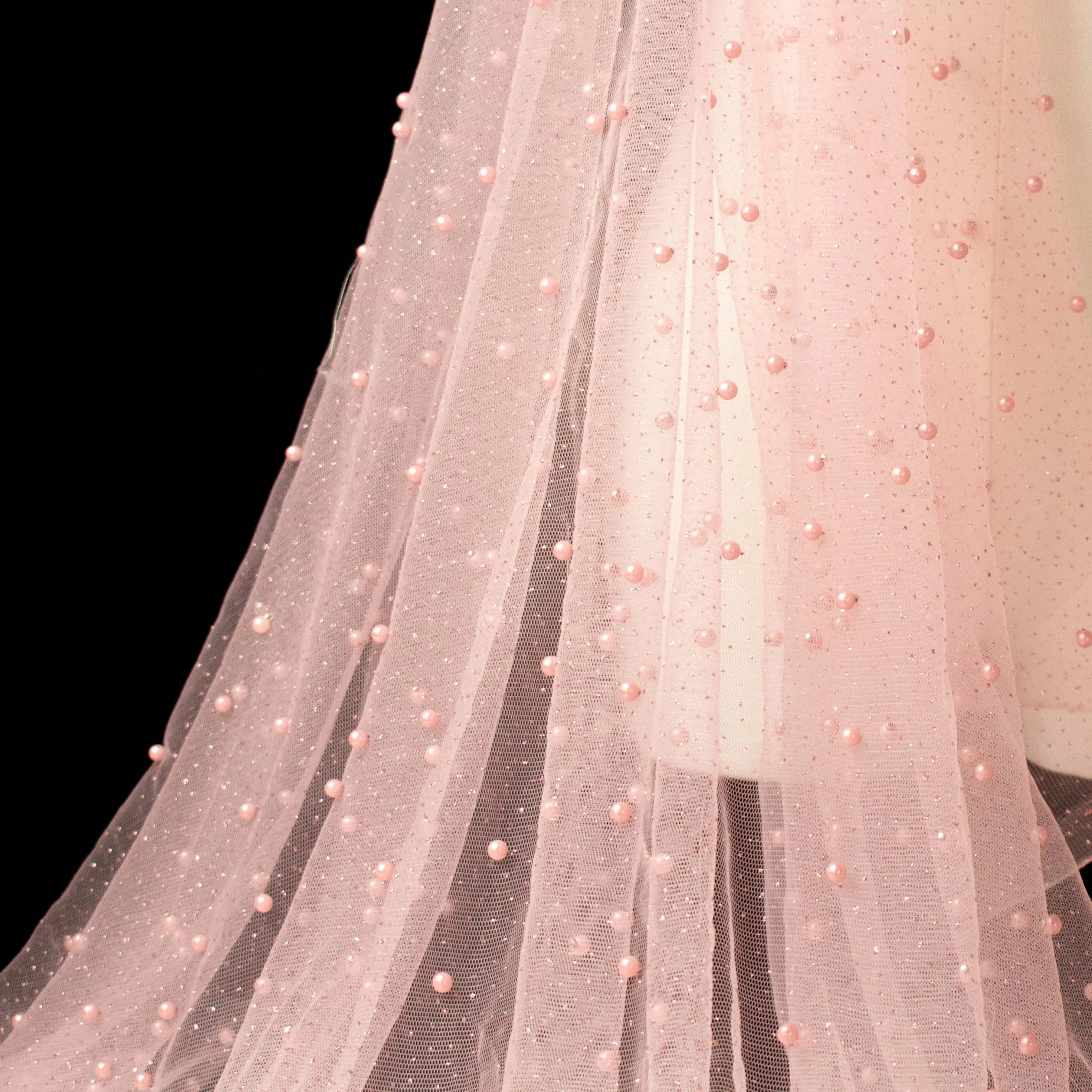 Glitter Tulle Pearl Netting Light Pink