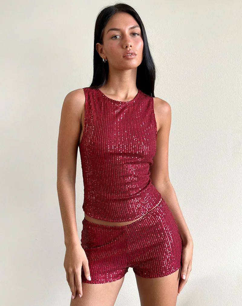 Hala Top in Drape Mini Sequin Maroon