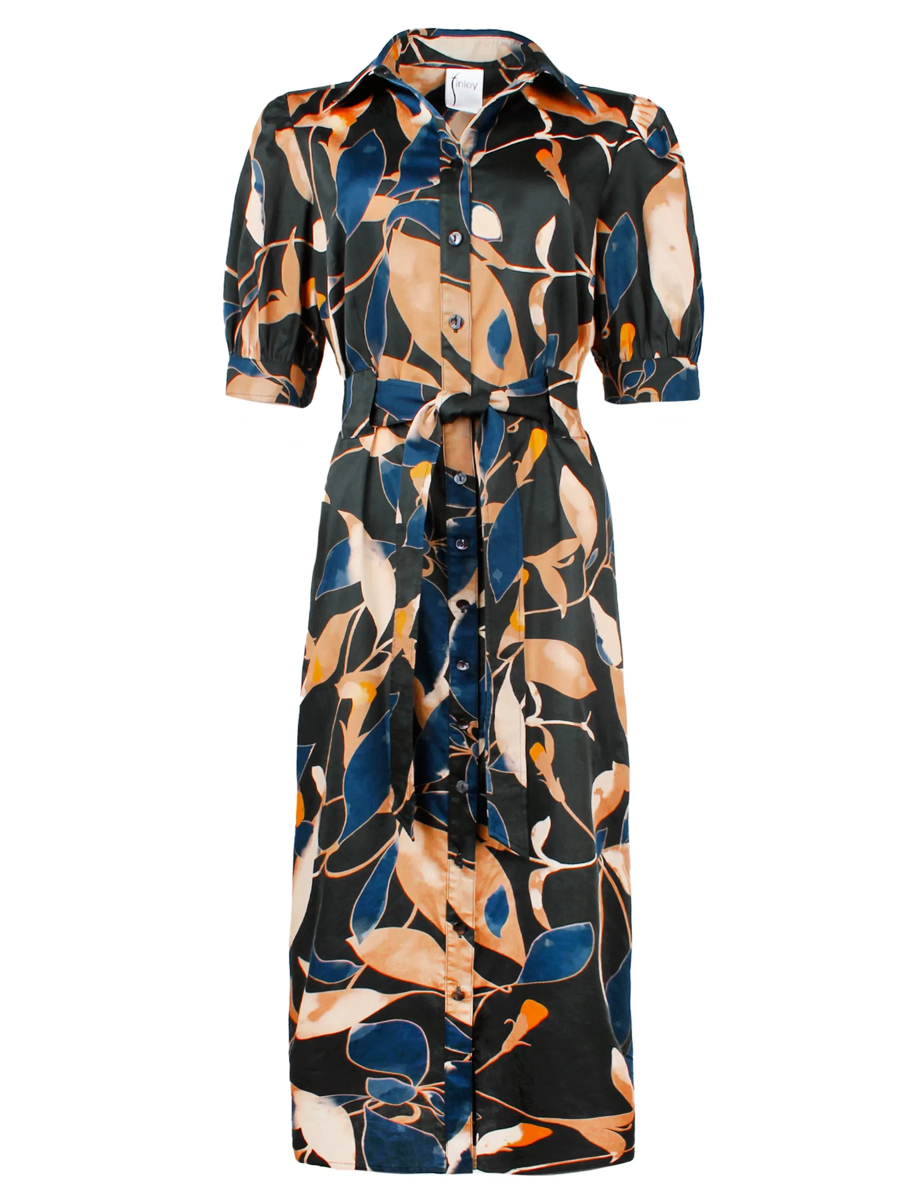 Harper Tie-Front Shirt Dress Bronzed Floral Print