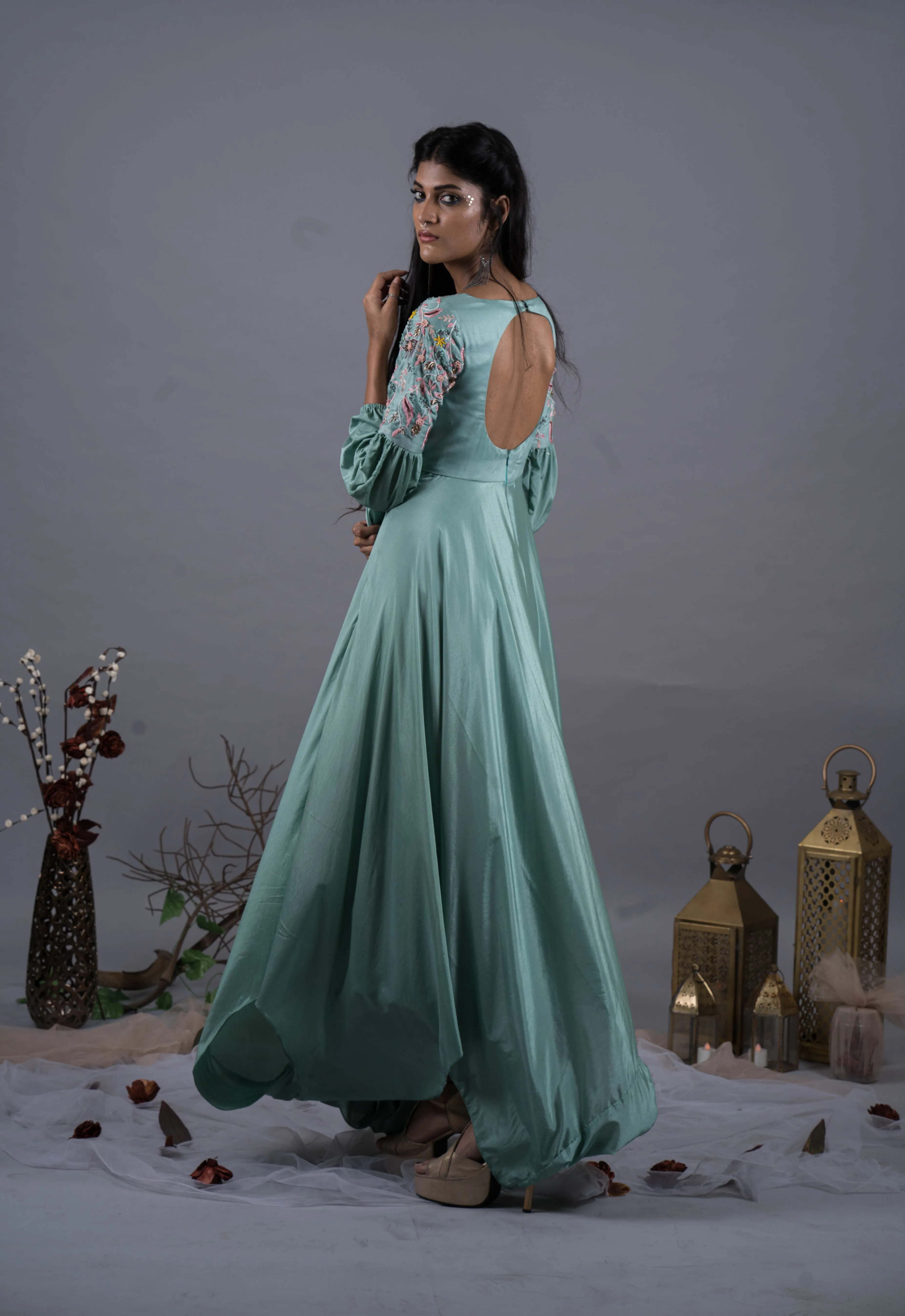 Honey Dew Gown with Lantern Sleeves