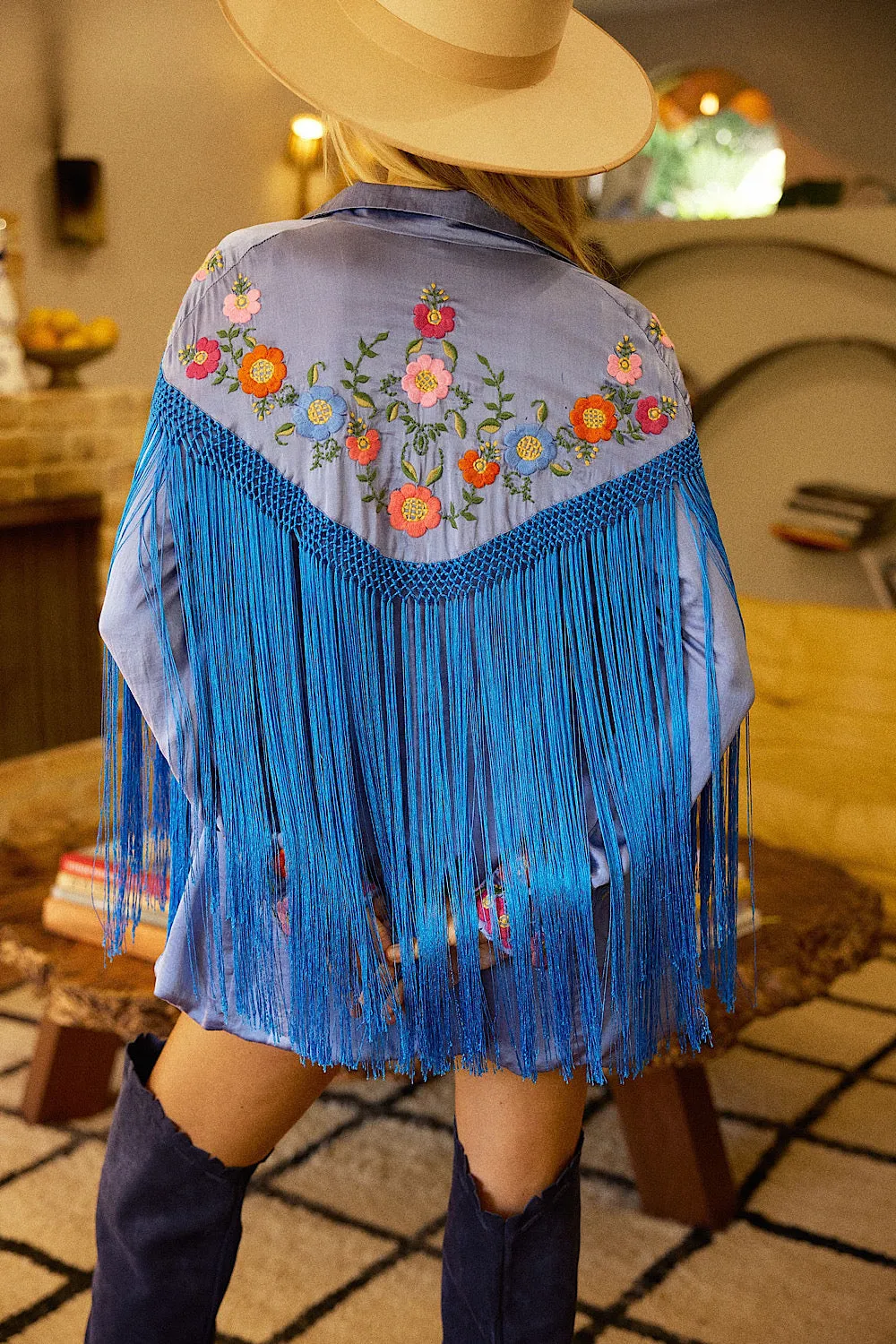 Jolene Silk, Embroidered   Fringe Blazer