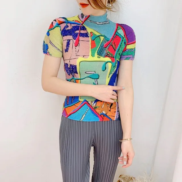 Limited Edition Designer Pleated sexy Pleated Print Top Women