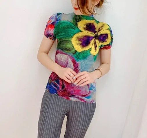 Limited Edition Designer Pleated sexy Pleated Print Top Women