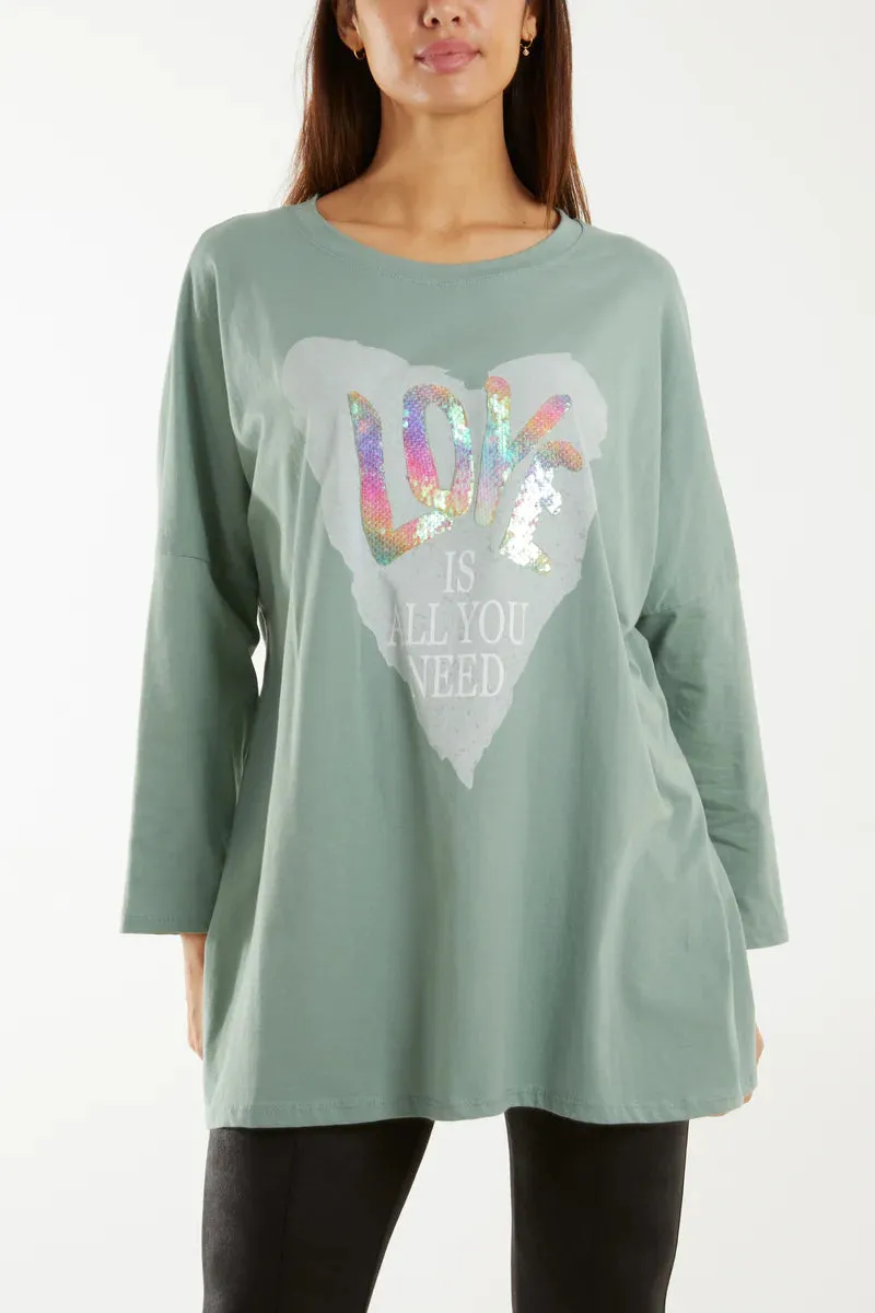 Love Rainbow Sequin Long Sleeve Top