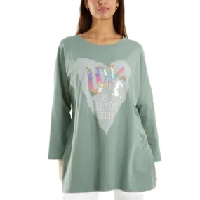 Love Rainbow Sequin Long Sleeve Top