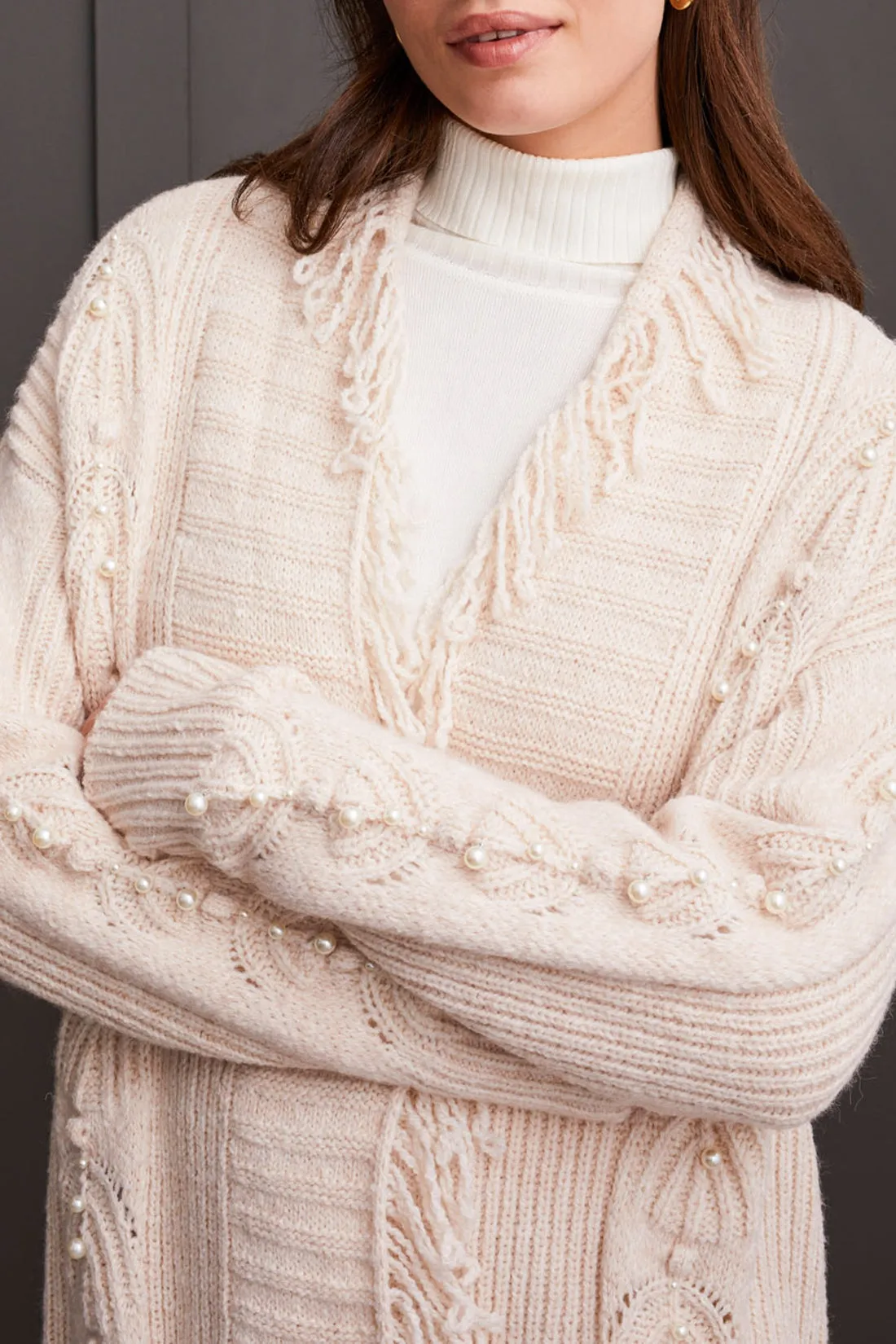 L/S SWEATER CARDIGAN W/ FRINGE