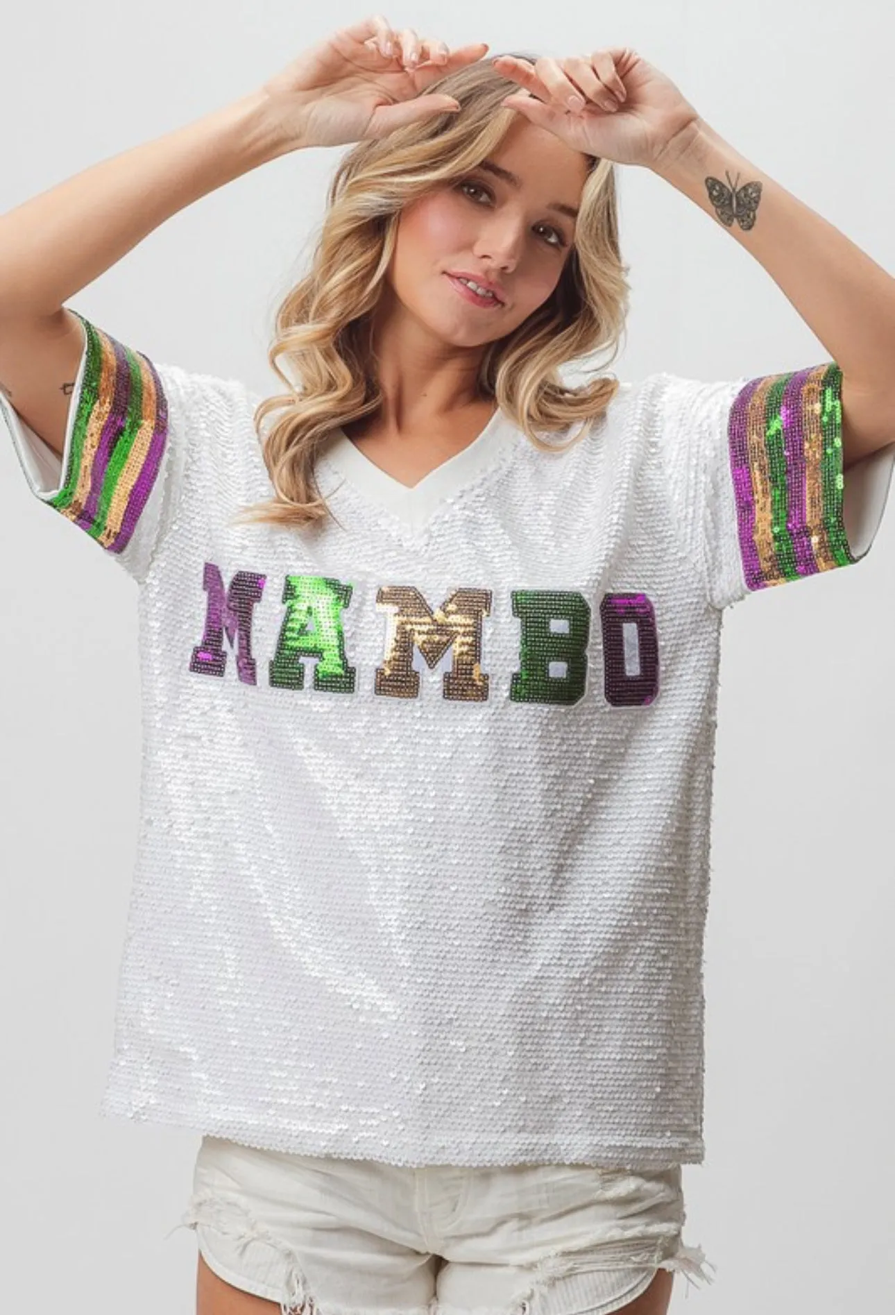 Mardi Gras Mambo Sequin V-Neck Top