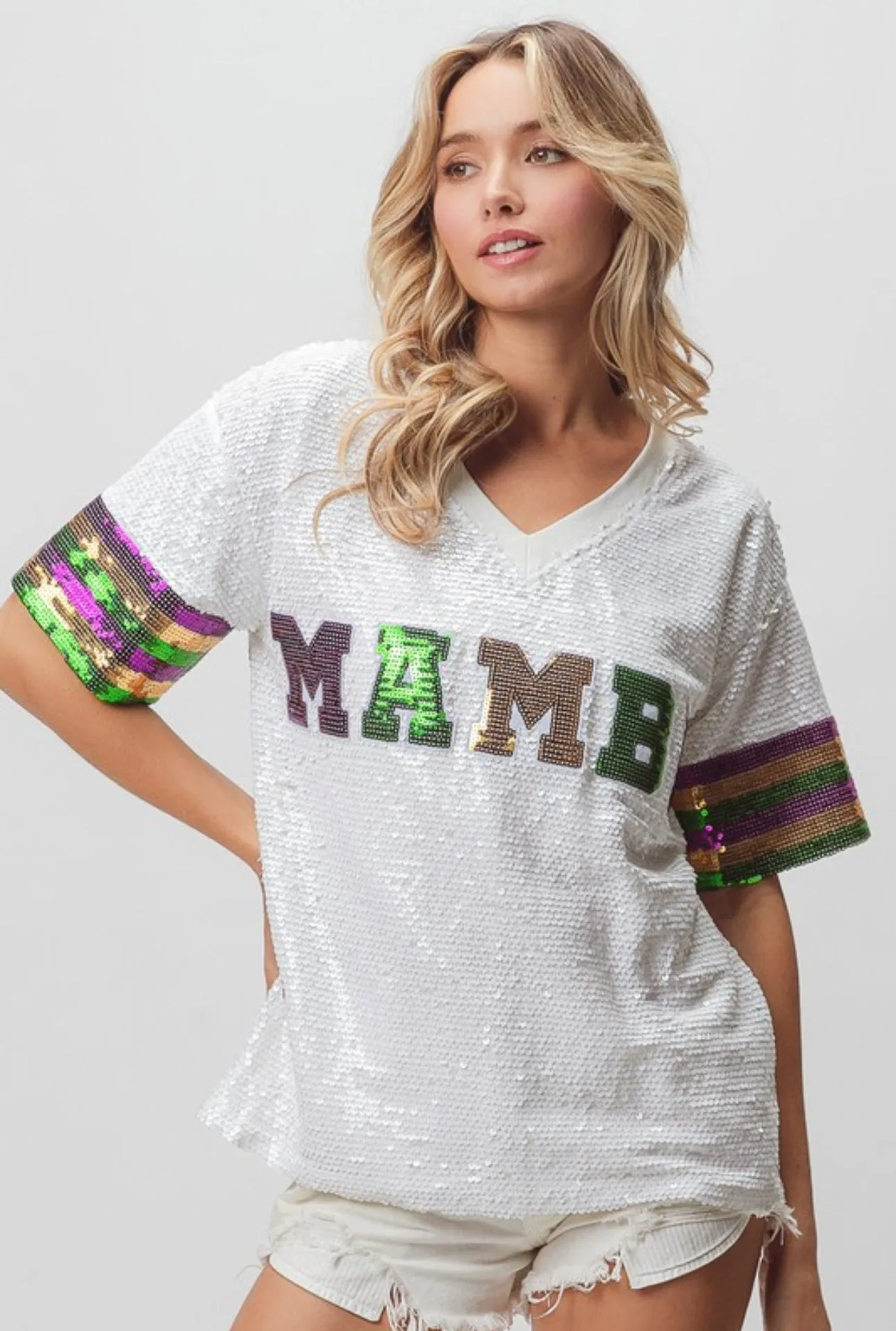 Mardi Gras Mambo Sequin V-Neck Top