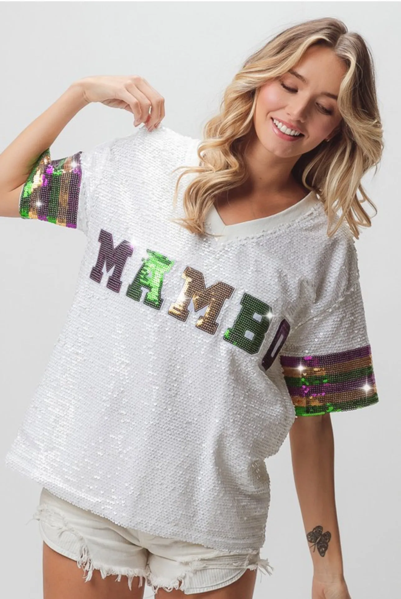 Mardi Gras Mambo Sequin V-Neck Top