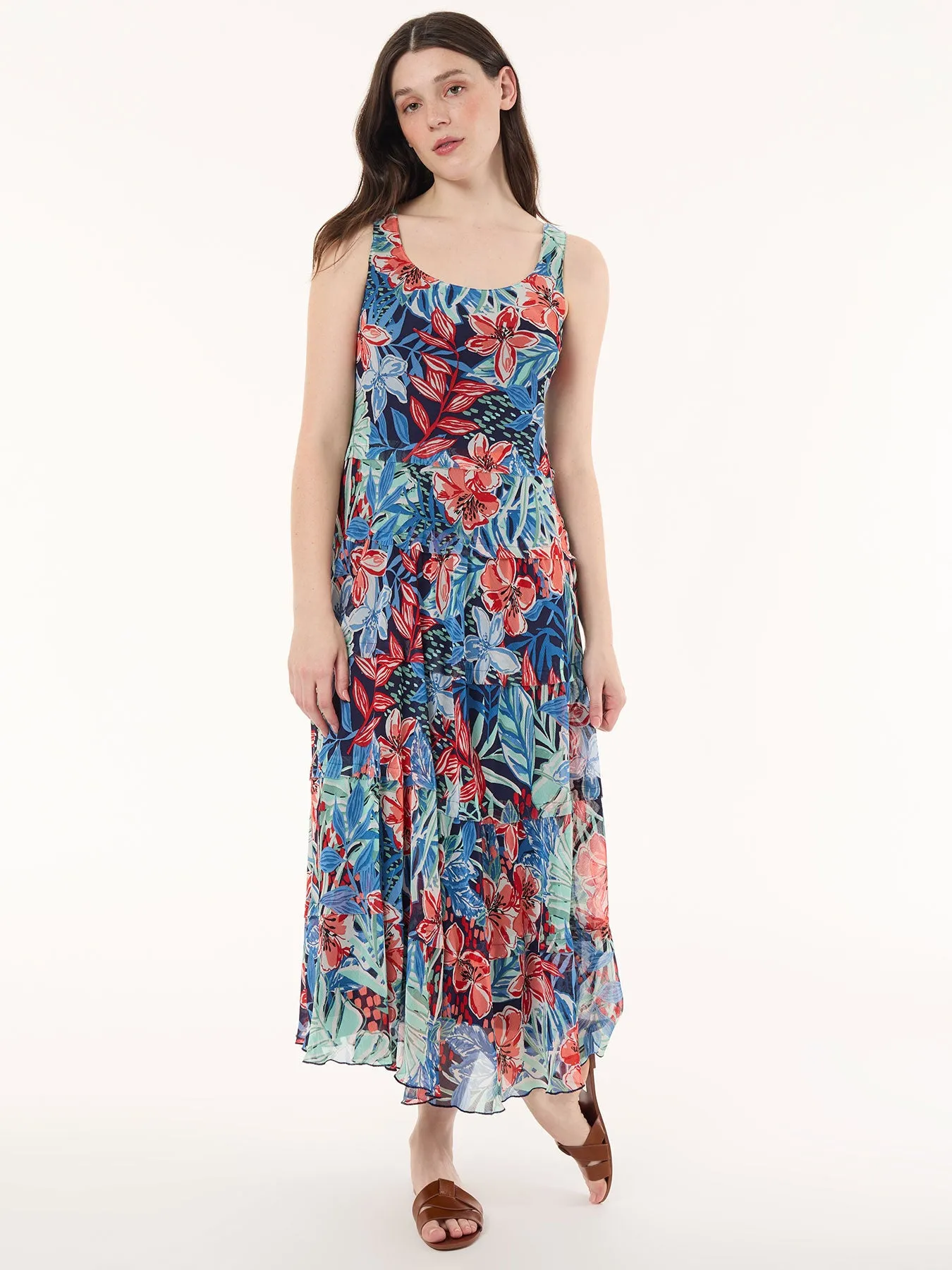 Maxi Multi-Tiered Dress, Printed Chiffon