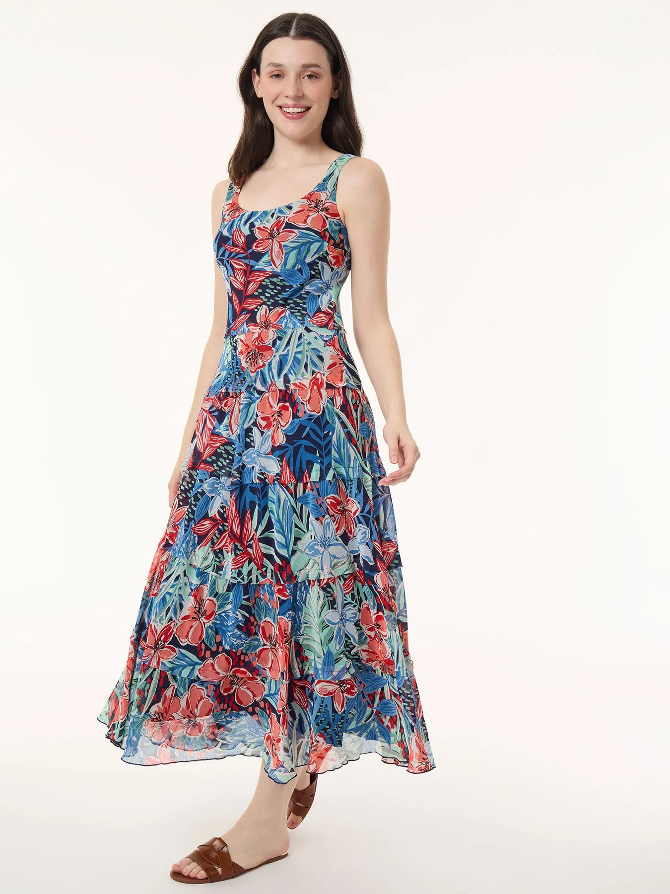 Maxi Multi-Tiered Dress, Printed Chiffon