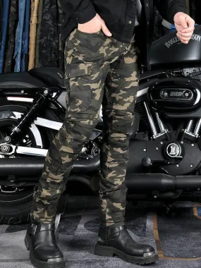 Men’s Convertible Camouflage Motorcycle Pants with CE Armor