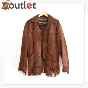 Men's Fringe Leather Jacket Chocolate Brown Suede Removable Vest